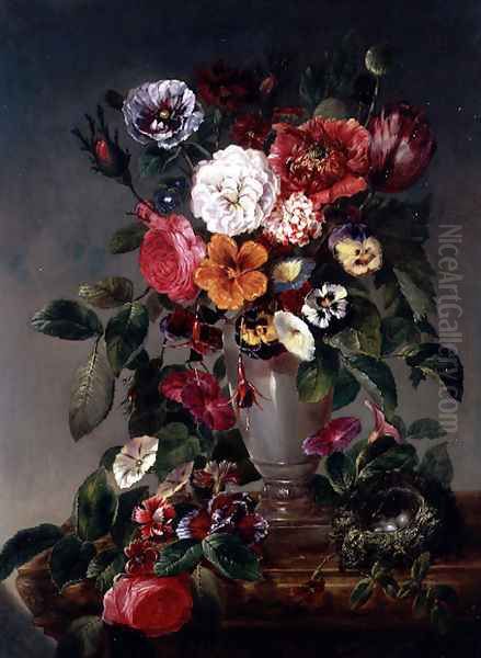 Still Life of Various Flowers in an Urn Oil Painting by James Charles Ward