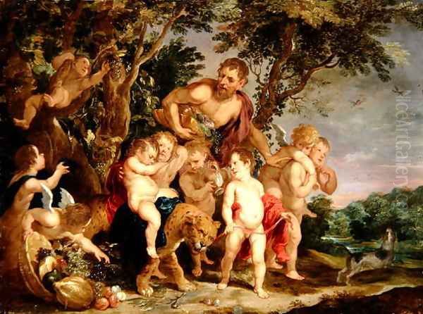 A Bacchanal in a Wooded River Landscape Oil Painting by Victor Wolfvoet