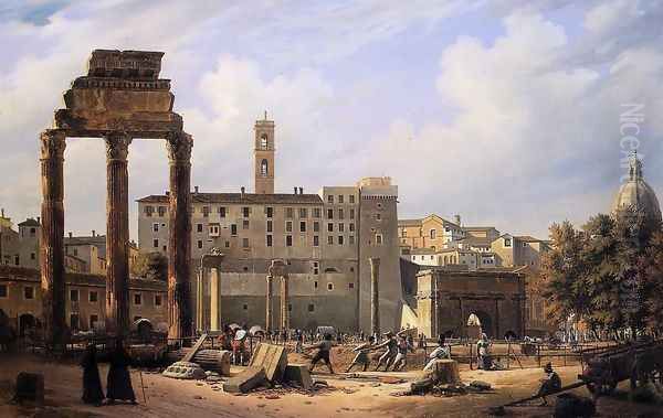 The Prisoners' Excavation of the Roman Forum Oil Painting by Otto Wagner