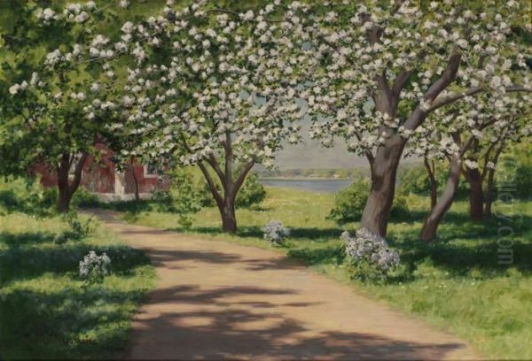 Blommande Frukttrad Oil Painting by Johan Krouthen