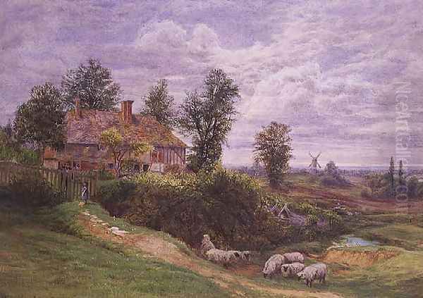 A Country Scene with windmills Oil Painting by Bonami Edward Warren