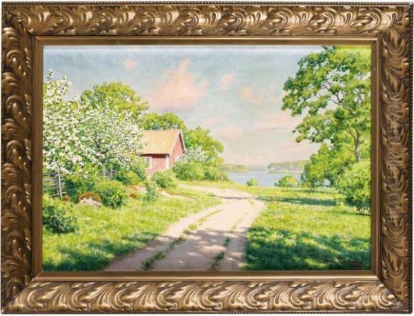 Blommande Appeltrad Oil Painting by Johan Krouthen