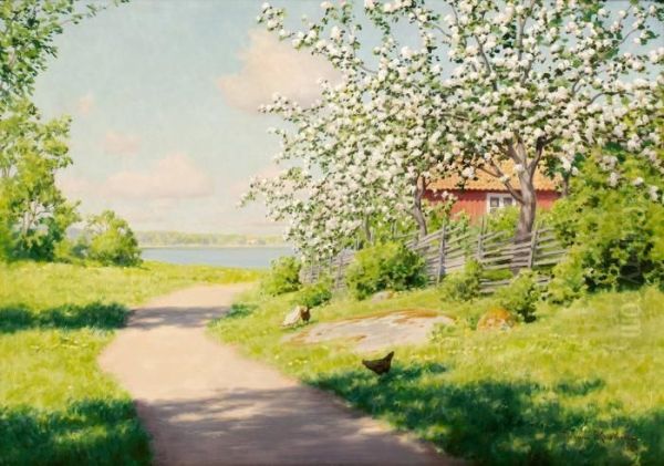 Blommande Frukttrad Oil Painting by Johan Krouthen