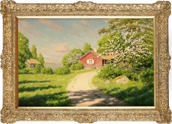 Blommande Frukttradgard Oil Painting by Johan Krouthen