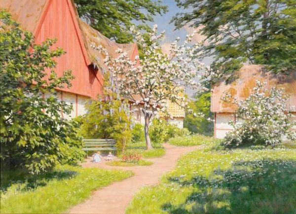 Under Appeltradet Oil Painting by Johan Krouthen