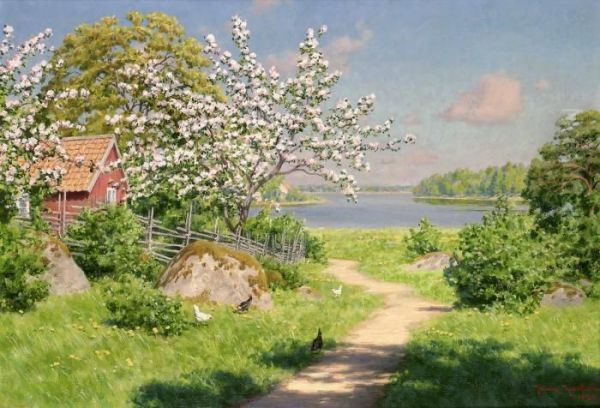 Sommarlandskap Oil Painting by Johan Krouthen