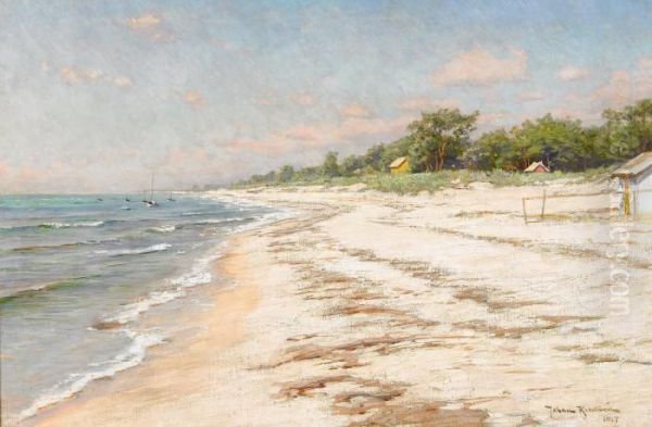 Kustlandskap I Sommarsol Oil Painting by Johan Krouthen