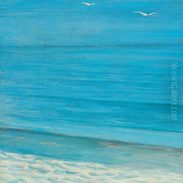 Strandstudie Med Et Par Flyvende Terner Oil Painting by Peder Severin Kroyer