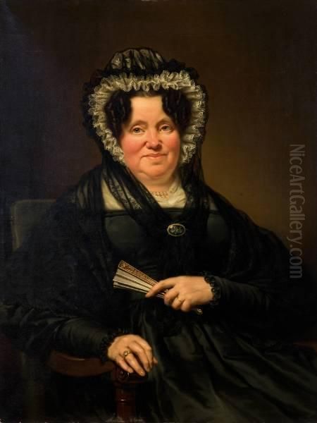 Portret Van Dame Met Waaier Oil Painting by Frederik Marianus Kruseman