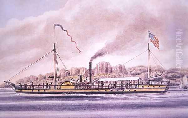 Robert Fulton's (1765-1815) steamboat the Clermont, on the Hudson River, New York, 1861 Oil Painting by Richard Varick De Witt