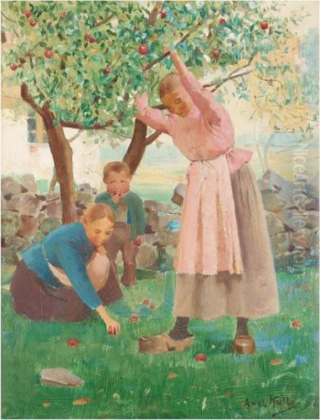 Picking Apples Oil Painting by Axel Kulle