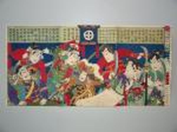 Reunion De Sept Guerriers En Buste Oil Painting by Toyohara Kunichika