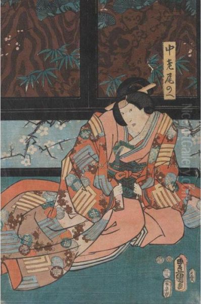 Two Woodblock Prints Oil Painting by Kunisada