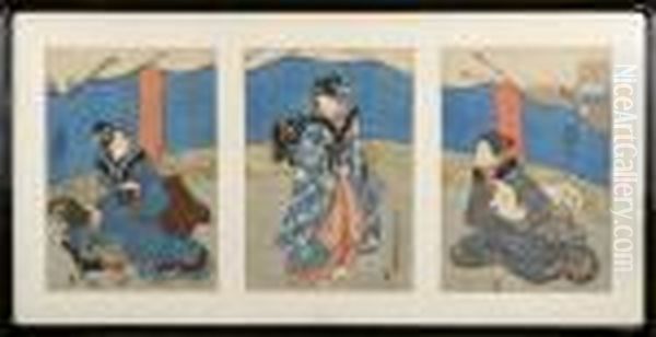 Le Combat De Coqs Oil Painting by Kunisada