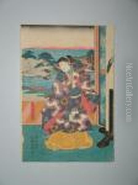 Samourai Devant La Mer Oil Painting by Kunisada