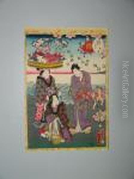 Le Prince Et Deux Femmes Avec Des Fruits De Mer Oil Painting by Kunisada