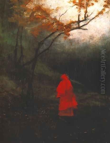 Lonely Woman in a Park Oil Painting by Wladyslaw Wankie