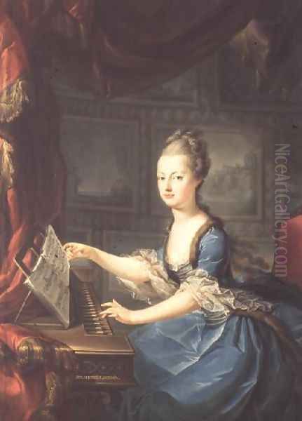 Archduchess Marie Antoinette Habsburg-Lothringen (1755-93) at the spinnet, fifteenth child of Empress Maria Theresa of Austria (1717-80) and Emperor Francis I (1708-65) wife of Louis XVI of France (1754-93) Oil Painting by Franz Xaver Wagenschon