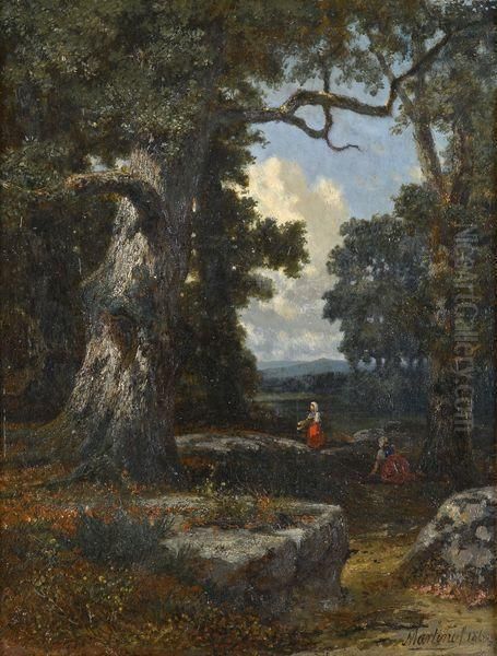 < Femmes Dans Un Sous-bois >. Oil Painting by Martinus Antonius Kuytenbrouwer