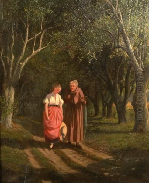 A Walk With Grandmother Oil Painting by William de la Montagne Cary