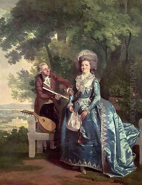 A lady and gentleman in a landscape Oil Painting by Benjamin Wilson