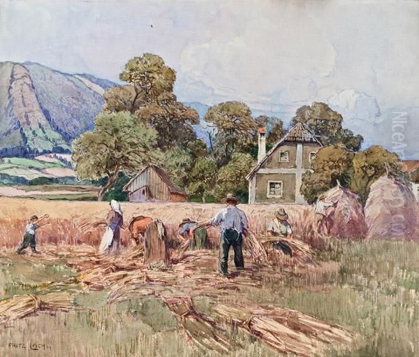 Kornernte Oil Painting by Fritz Lach