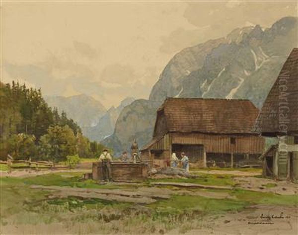 Hinterstoder Oil Painting by Fritz Lach