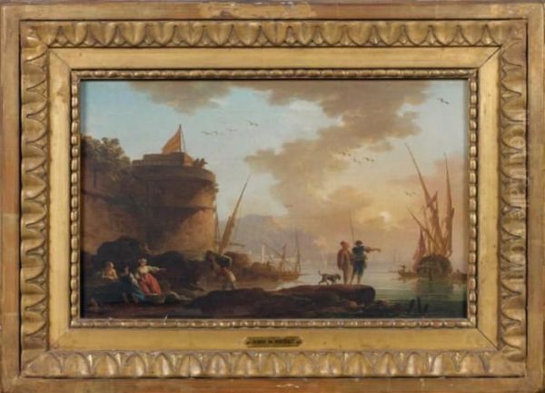 Pecheurs Dans Un Port Mediterraneen Oil Painting by Charles Francois Lacroix de Marseille