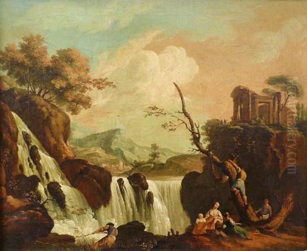 Paysage De Cascade. Oil Painting by Charles Francois Lacroix de Marseille