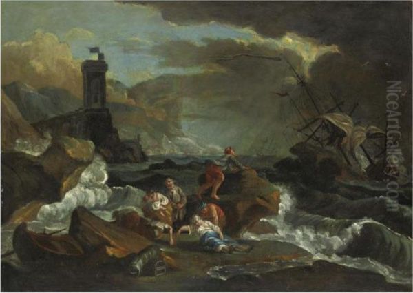 Scena Di Naufragio Oil Painting by Charles Francois Lacroix de Marseille