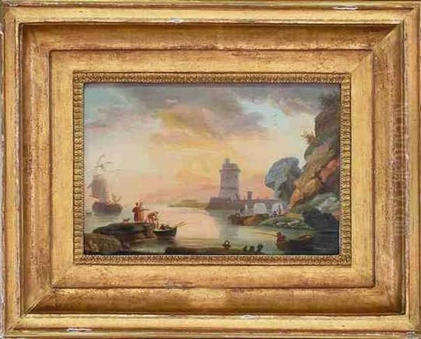 Marine Oil Painting by Charles Francois Lacroix de Marseille