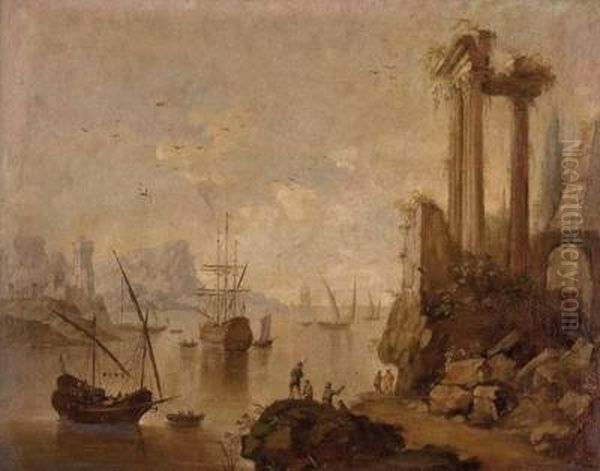 Segelschiffe Im Hafen Mit Architekturcapriccio Oil Painting by Charles Francois Lacroix de Marseille