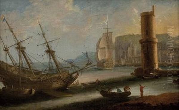 Hafen Mit Segelschiffen Oil Painting by Charles Francois Lacroix de Marseille