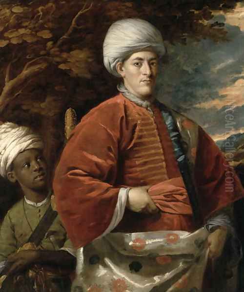 Portrait of a Gentleman in Oriental Dress with an Oriental Pageboy Oil Painting by Benjamin Wilson