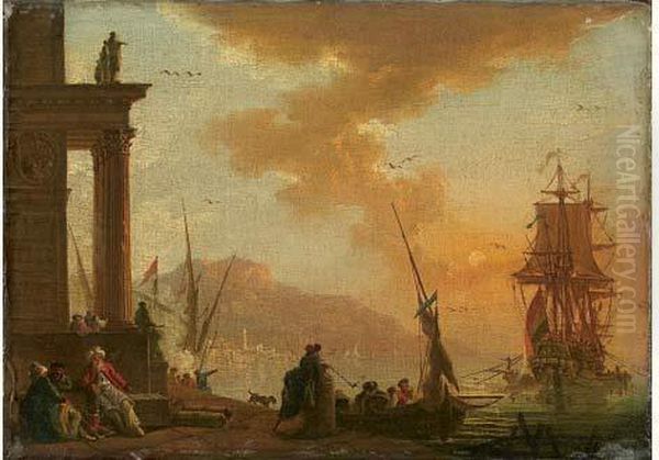 Le Repos Des Marchands Turcs Sur Un Rivage Mediterraneen Oil Painting by Charles Francois Lacroix de Marseille