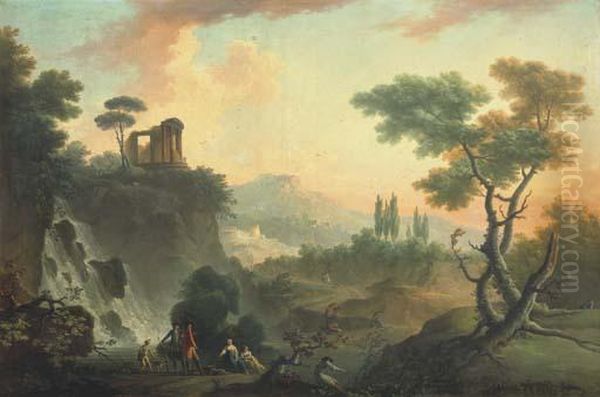 Paysage Avec Le Temple De Vesta Dit De La Sybille A Tivoli Oil Painting by Charles Francois Lacroix de Marseille