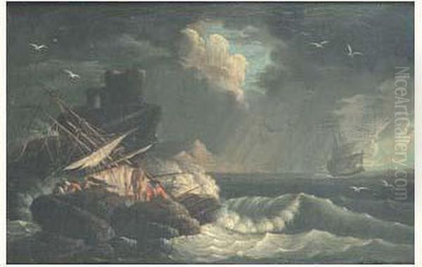 Naufrage Pres Des Cotes Oil Painting by Charles Francois Lacroix de Marseille