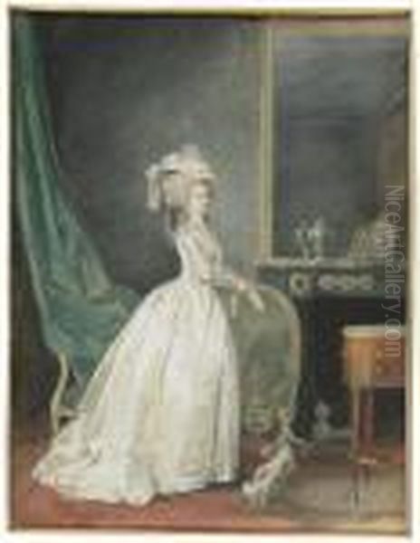 A Lady Standing In An Interior, Preparing To Go Out With Her Dog Oil Painting by Niklaslavreince Ii Lafrensen