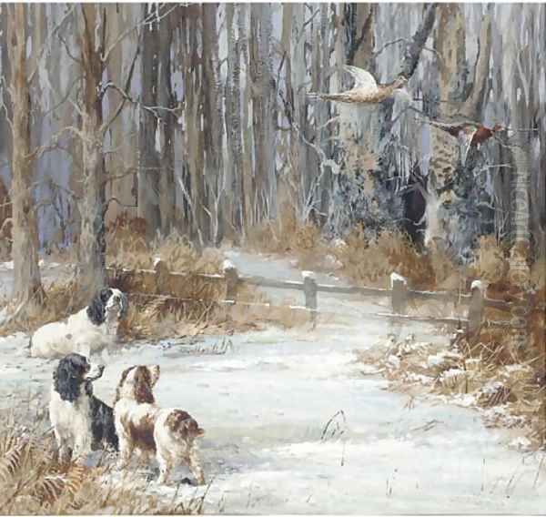 Sandringham Susan and two other spaniels of George V Oil Painting by Binks, R. Ward