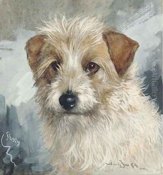 Busty, the head of a wire haired terrier Oil Painting by Binks, R. Ward