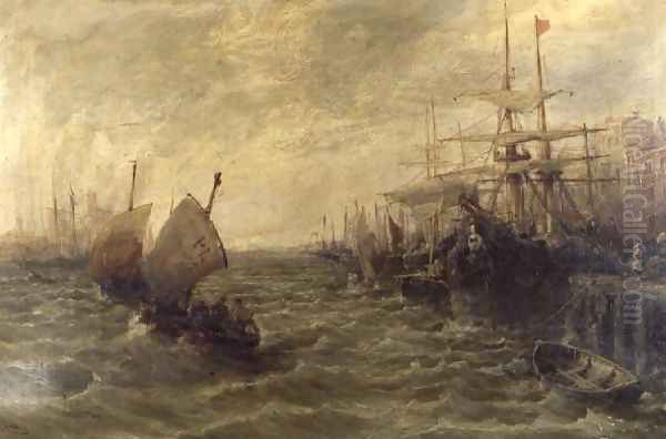 Windy Day, Peel Harbour, Isle of Man Oil Painting by William Edward Webb