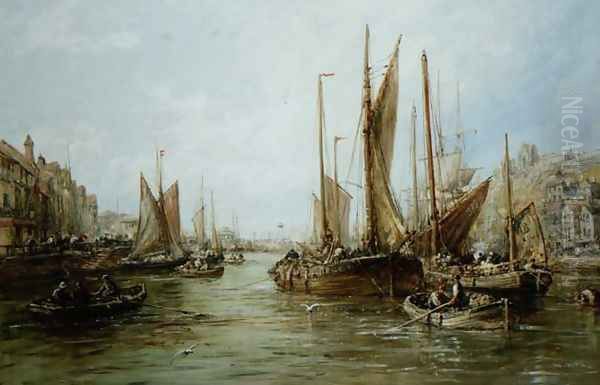 Quayside with Fishing Boats Oil Painting by William Edward Webb