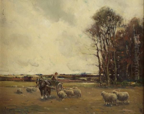 Feeding The Sheep Oil Painting by Tomson Laing