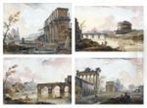 Quatre Vues Fantaisistes De Rome Oil Painting by Jean-Baptiste Lallemand