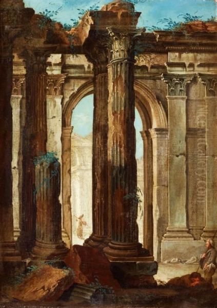 Capriccio Med Ruiner Oil Painting by Jean-Baptiste Lallemand