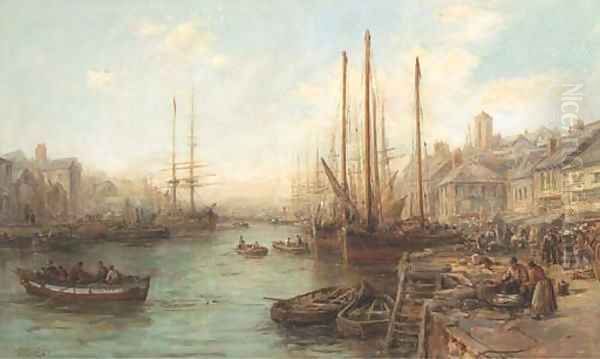 The quayside fish market at Douglas, Isle of Man Oil Painting by William Edward Webb