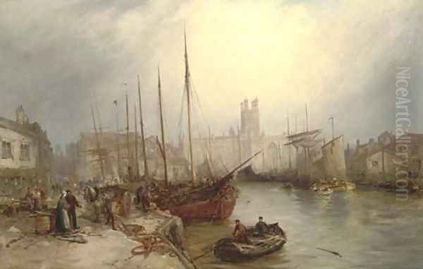 Exeter cathedral from the river Exe Oil Painting by William Edward Webb