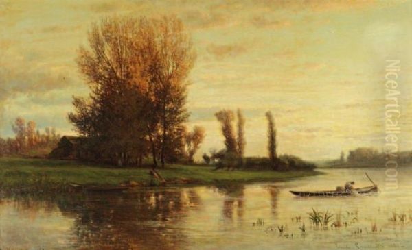 Bords De Seine A Bougival Oil Painting by Emile Charles Lambinet