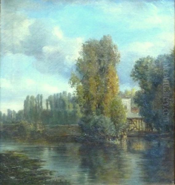 Bord De Riviere Oil Painting by Emile Charles Lambinet