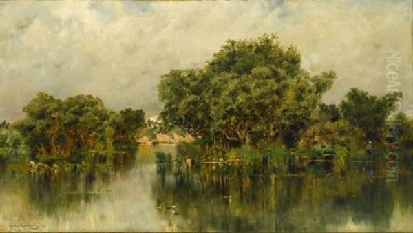 Reflections In A River Oil Painting by Emile Charles Lambinet